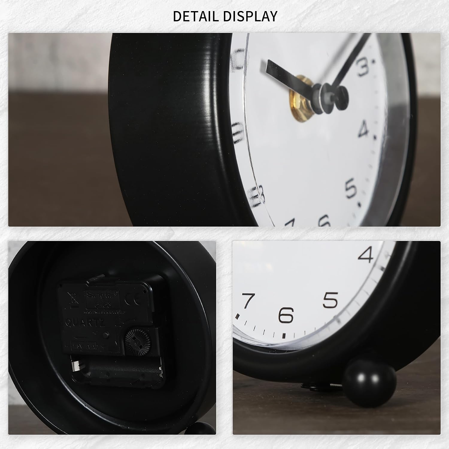 5.1" Retro Desk Clock, Black | Battery Operated, Silent Metal Table Clock, Classical Design, For Living Room, Bedroom, Bedside