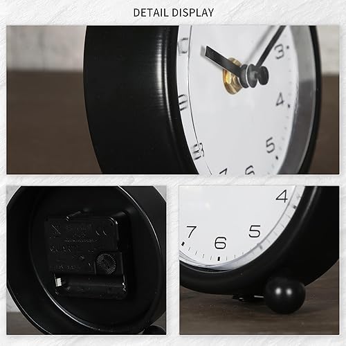Miniatura 6 de Reloj de escritorio de 5.1 pulgadas, pequeño reloj de escritorio retro que funciona con pilas, reloj de mesa de metal brillante con luz para