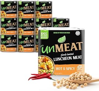 unMEAT Hot & Spicy Plant Based Luncheon Meat, Vegan Canned Meat Alternative, Gluten Free, Ready to Eat, 11.6oz (Pack of 12)