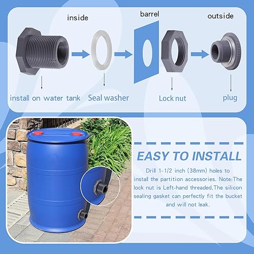 Miniatura 3 de Paquete de 2 conectores de PVC hembra de 34 pulgadas con tapón y junta de sello de silicona gruesa, kit de conector de barril de lluvia