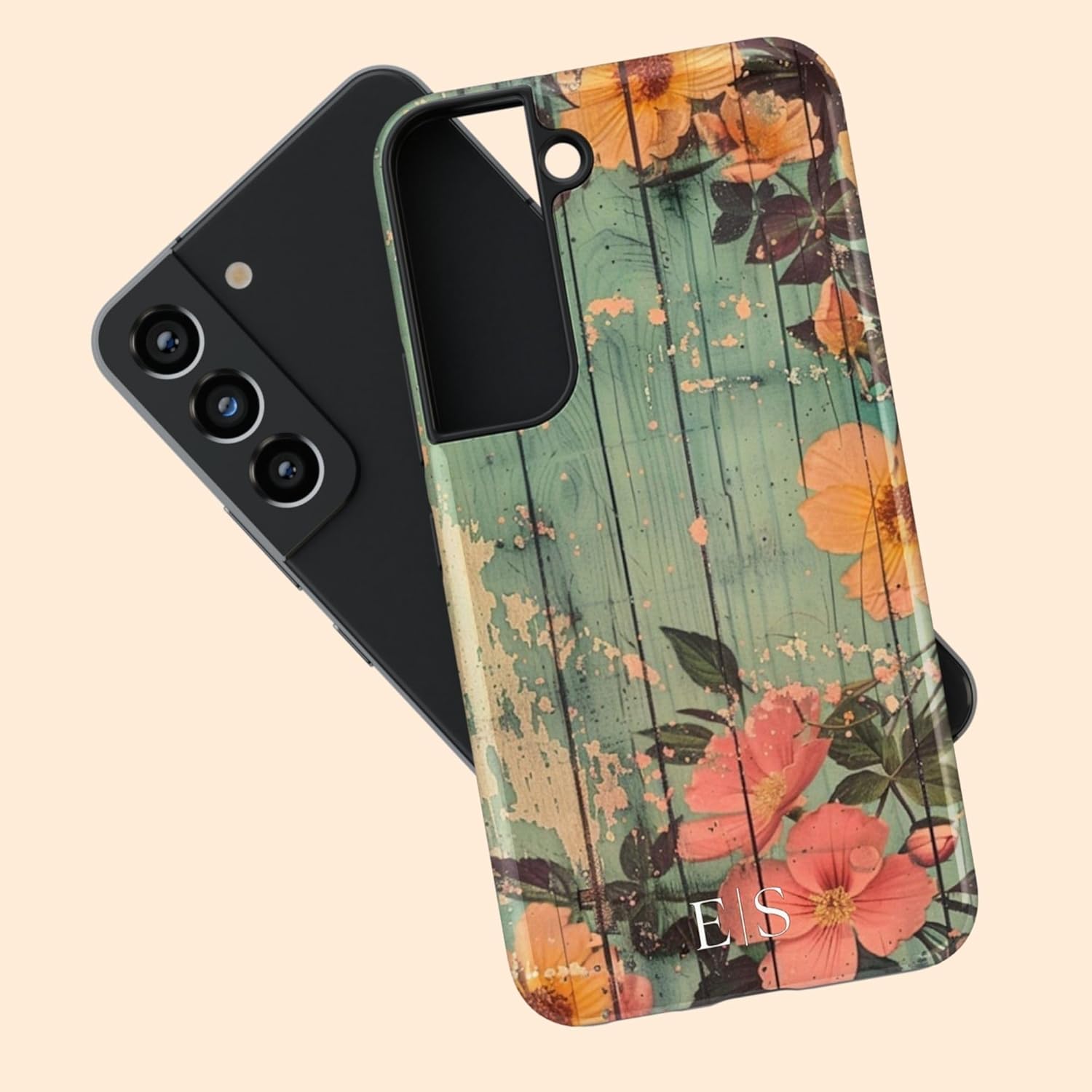 Custom Initials Boho Chic Vintage Floral Phone Case, Nature Inspired Personalized Monogram Flower Gift Case for Her, Compatible with Samsung Galaxy S26 Ultra, S25 Plus, S24, S23, S22, S21, S20