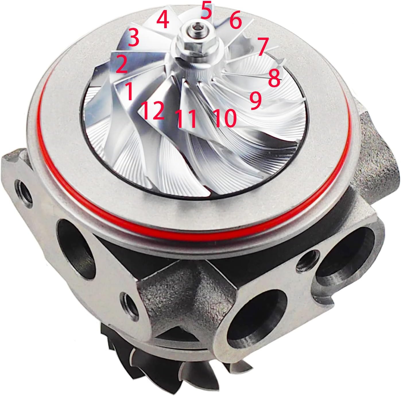 12 Blades Billet Impeller Upgrade Turbo Cartridge 49131-07041 Fit for TD03 N54 N54B30 135i 335i 535i 335xi 535xi 2007-2010 11657593016 11657649289 BMW 3.0L Turbocharger on the Right