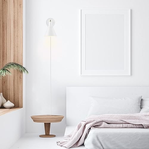 Miniatura 4 de GLOBE 65542 - Lámpara eléctrica de pared regulable de 1 luz, blanco mate, acento de latón, interruptor giratorio de atenuación continua en el toldo,