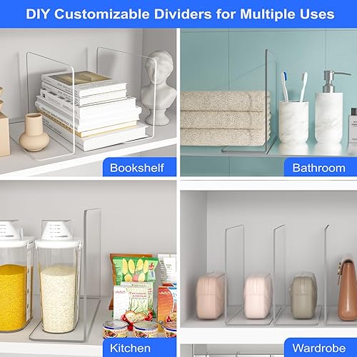 Vista 8 de OKPOW Organizador de armario divisores de estantes, 7.5 pulgadas de alto x 11.8 pulgadas de profundidad, acrílico transparente, resistente, separado
