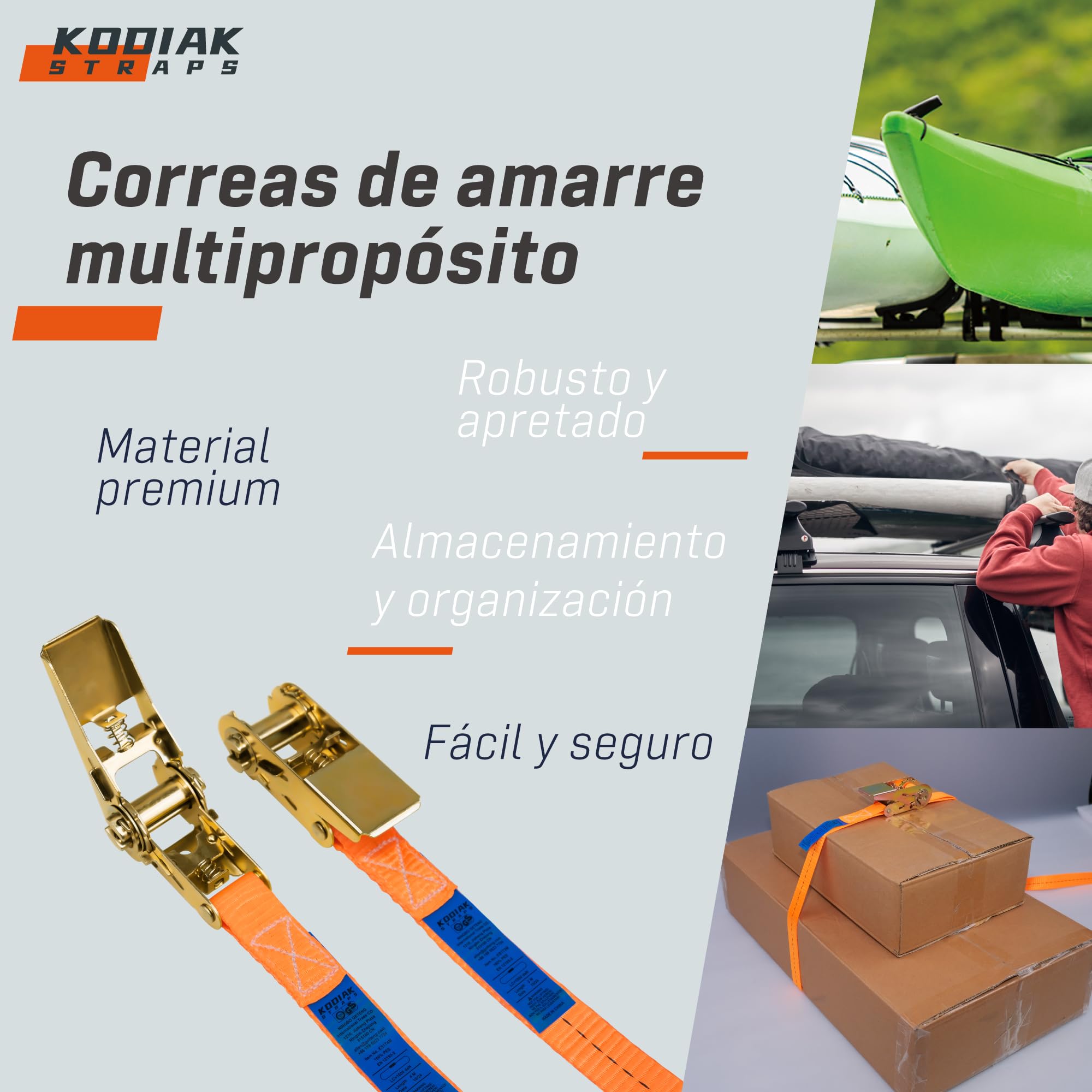 10 Correas Trinquete 4m 25mm 1000kg TÜV/GS para Equipaje Transporte