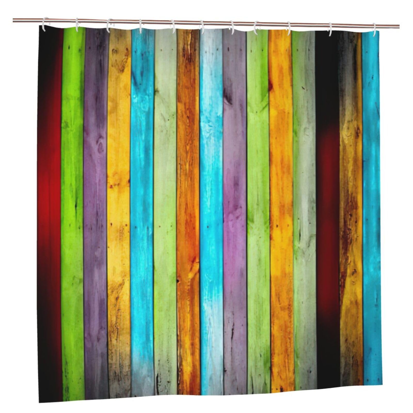 Rideau de douche coloré polyester imprimé bois 183x183cm, accessoires salle de bain