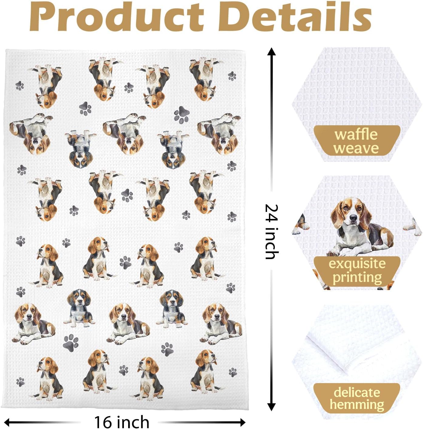 Beagle Kitchen Towels, Beagle Gifts Waffle Weave Decorative Dish Towels, Dog Mom Lovers Gifts Decorative Hand Tea Towel for Bathroom Kitchen, Pet Lover Gift, 16x24 Inch image 5