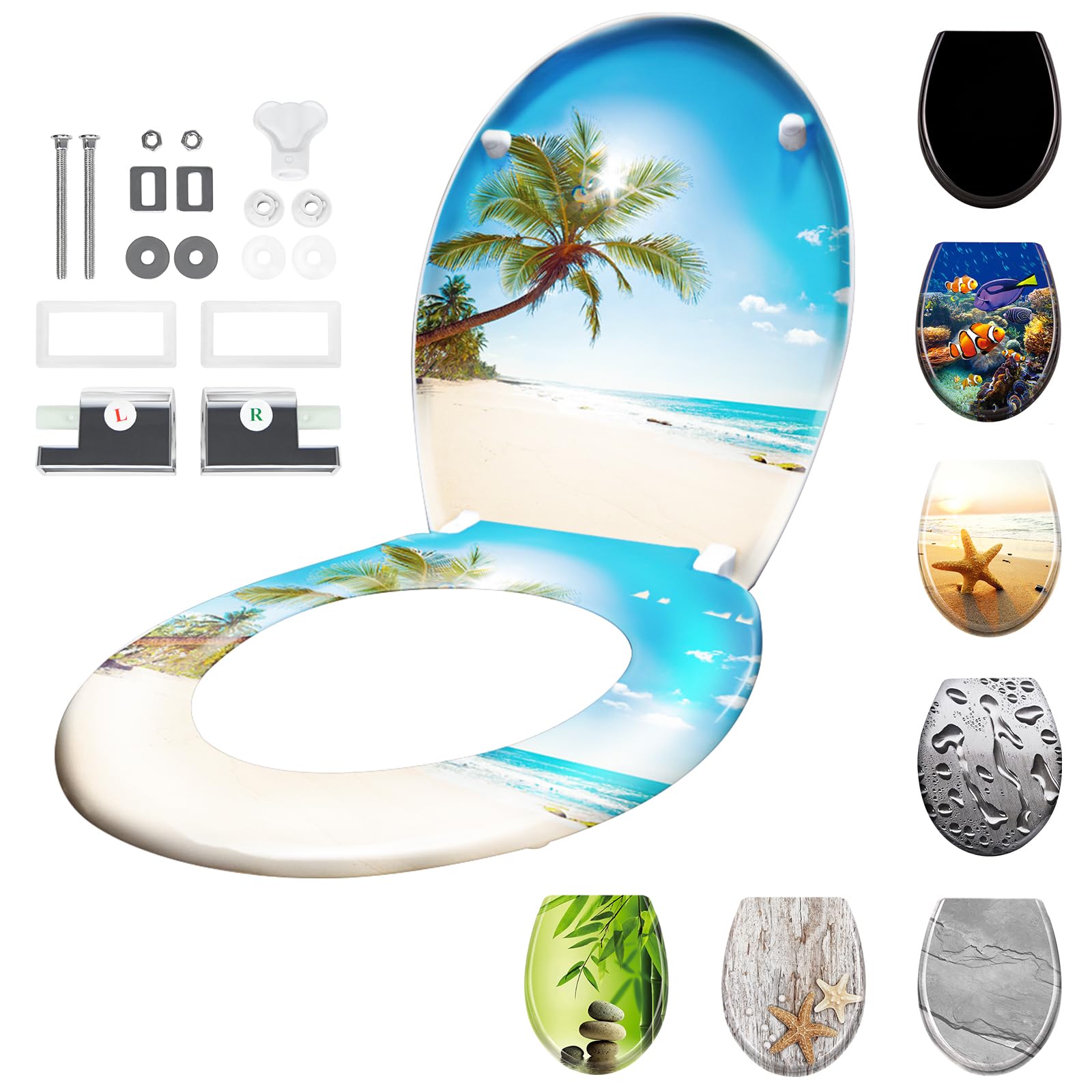 SAILUN Toilet Seat with Soft Close Feature, Quick Release for Easy Clean, O Shape Universal Size with Adjustable Hinges, Toilet Lid Hard Plastic Antibacterial, Sunlit Beach — image 1