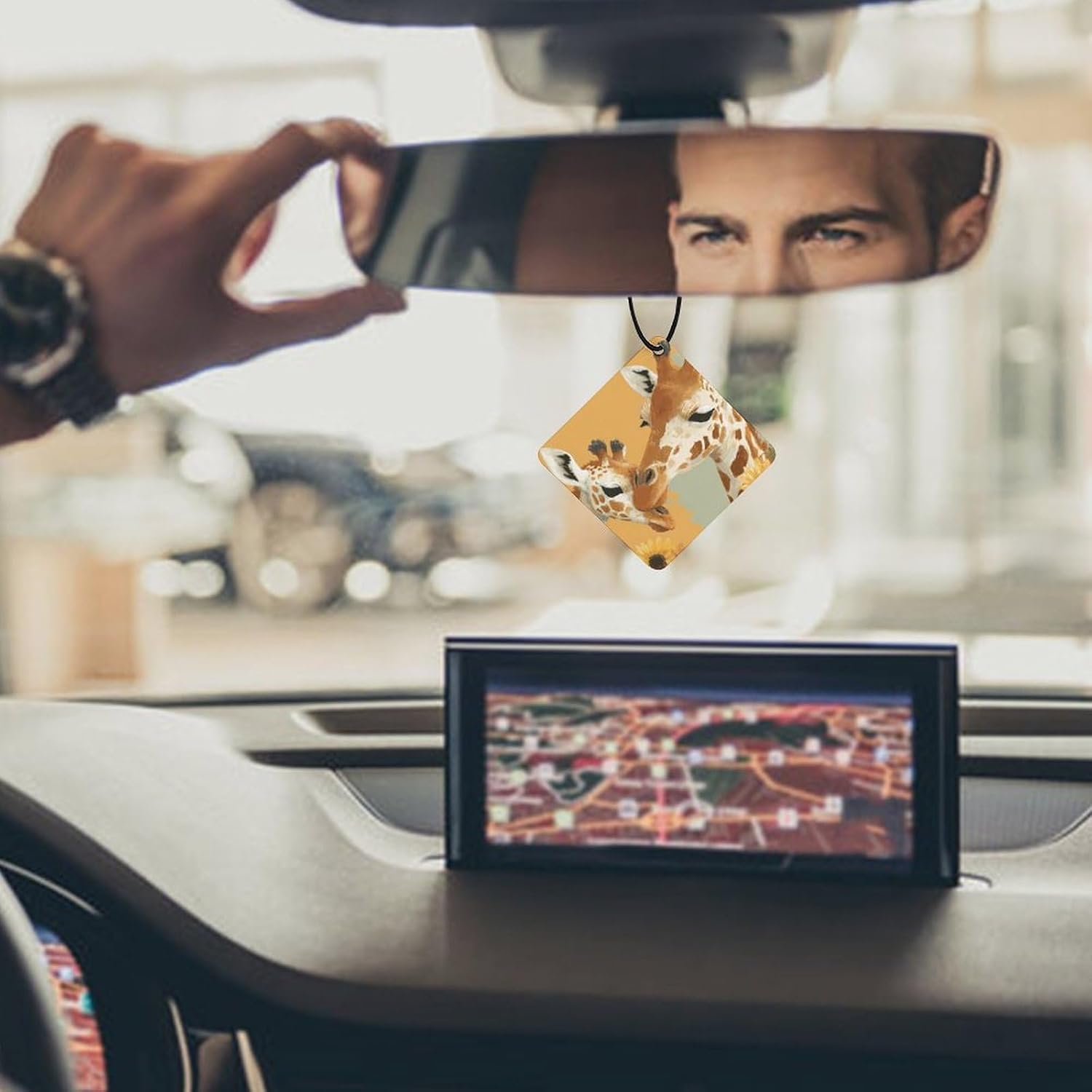 Sunflower Giraffe Car Air Freshener Hanging Aromatherapy Tablets for Car Accessories Rhombus