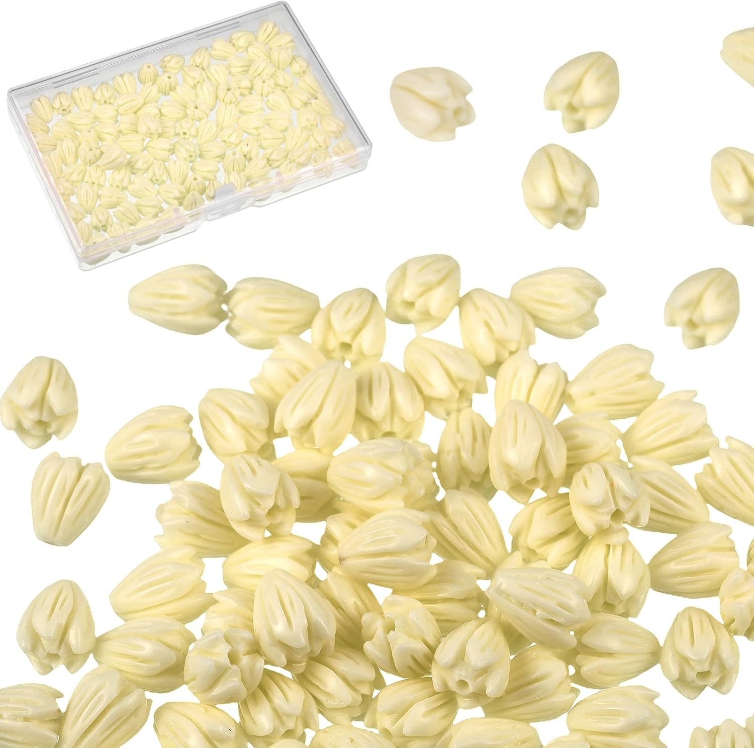 Hotop 100pcs Ivory Pikake Jasmine Flower Coral Shell Beads 7x9mm - Pre-Drilled for Jewelry Making, Necklaces, Bracelets, DIY Crafts