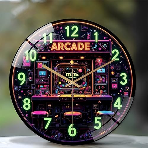 Miniatura 2 de 12-Inch Silent Glass Wall Clock, Retro Mini Arcade Clock Neon Art(1)  Silent Non-Ticking Clock, Battery Operated (AA Batteries Not Included),