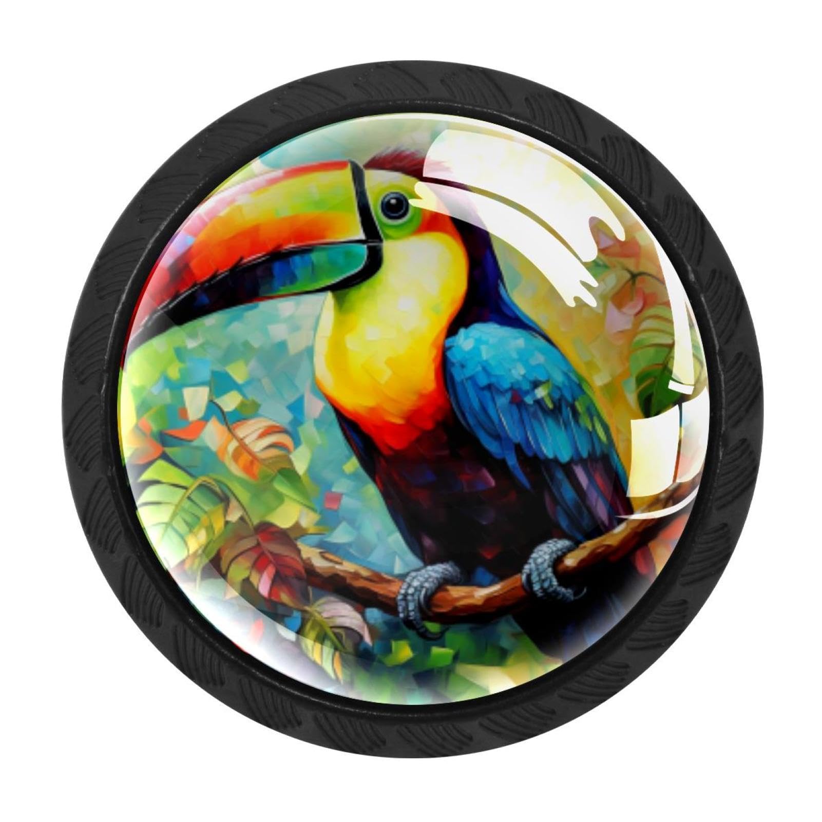 CHENZZZZ 4 Pieces Toucan Drawer Knobs, 35mm Black Kitchen Cabinet Knobs, Drawer Pulls and Knobs, Glass Cabinet Hardware Single Hole Knob for Cabinets and Drawers Round