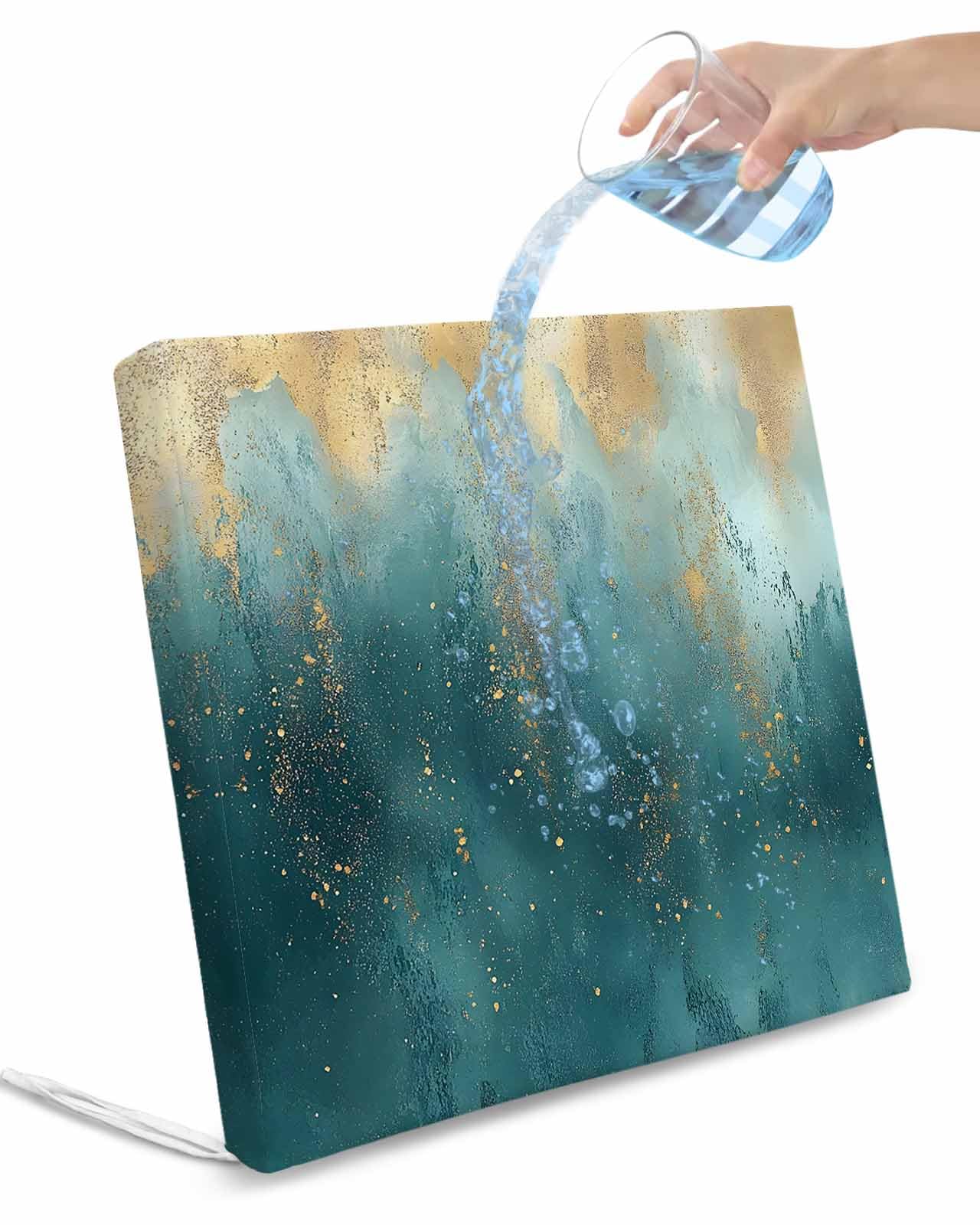 2 Pack Abstract Turquoise Gold Waterproof Cushion Covers with Ties, Outdoor Patio Chaise Lounge Chair Seat Cushion Slip Covers Replacement(Only Cover) Modern Minimalist Art 20