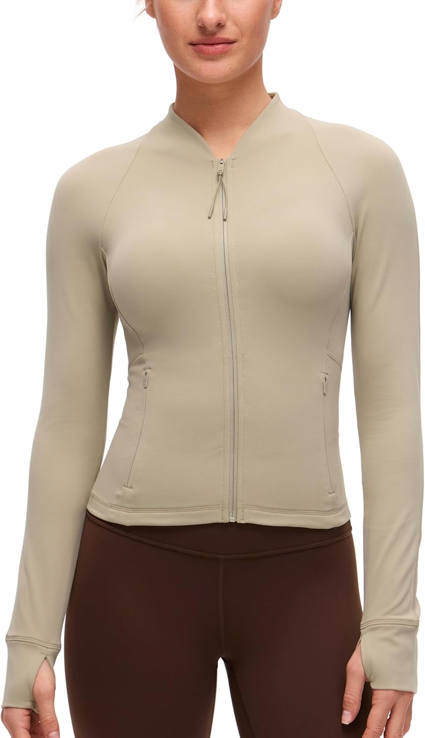 CRZ YOGA Butterluxe V-Neck Jackets for Women - Full Zip Athletic Track Tops with Thumb Holes Pockets