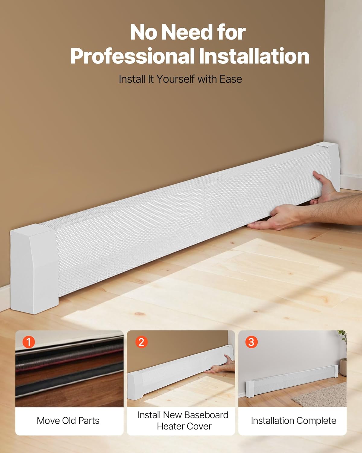 VEVOR Baseboard Heater Covers, Premium Series 6 ft Standard Electric Heating Unit Front Cover for Home Improvement, Heavy-duty Steel, Easy Installation for Bedroom Replacing Old Cover, White