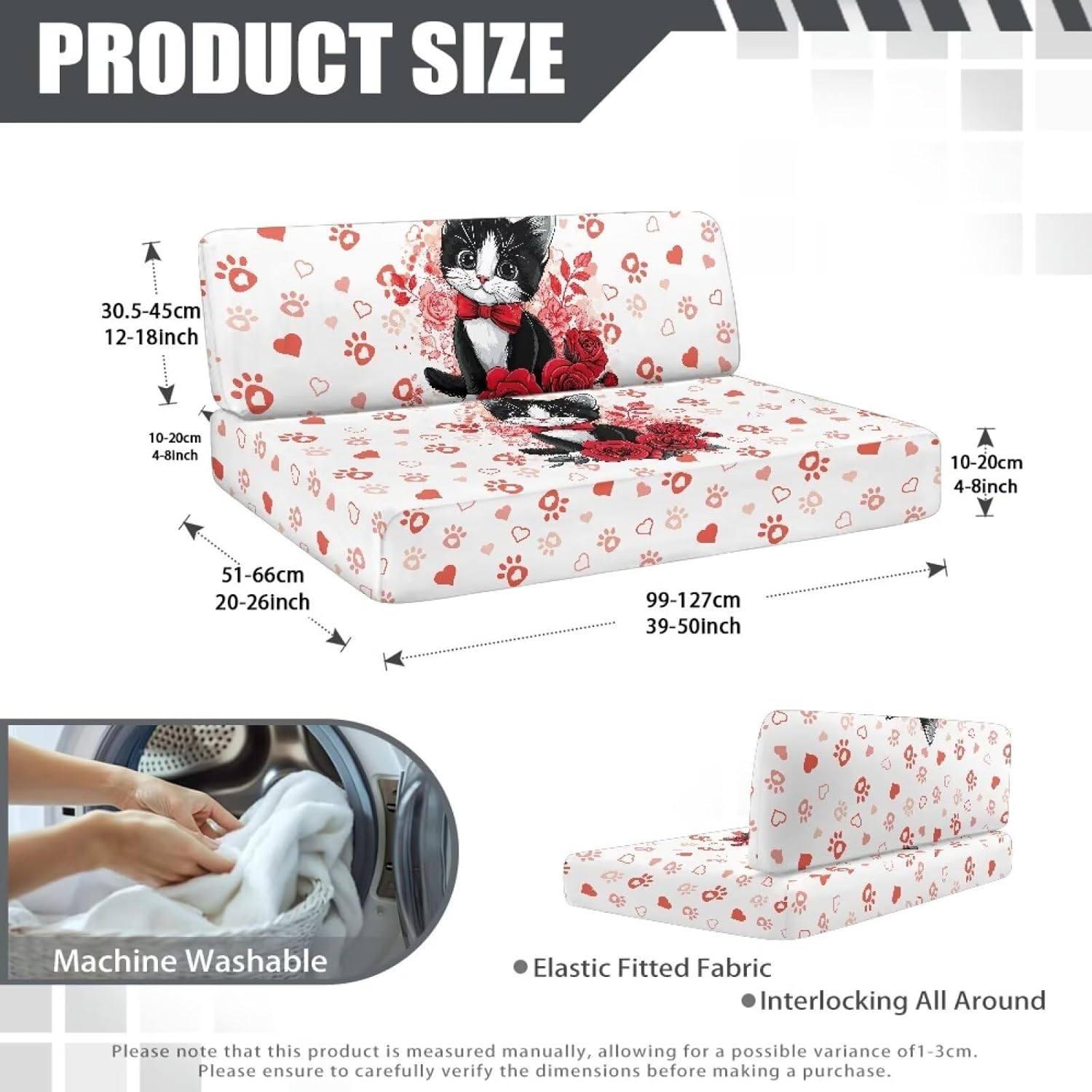 Rv Couch Covers Set of 2 Valentine's Day Cat Stretch Printed RV Sofa Seat Slipcovers Lightweight RV Dinette Cushions Covers for RV Camper Car Couch for Wife