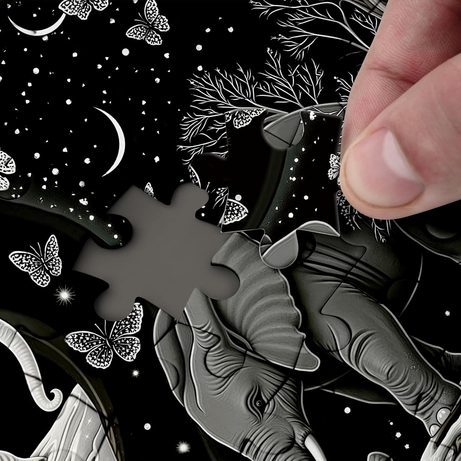 Elephant Moon Yin Yang Puzzle 1000 Piece for Adults, Stars River Tree Fantasy Jigsaw Puzzle, Galaxy Butterfly Mountains Animals Puzzles