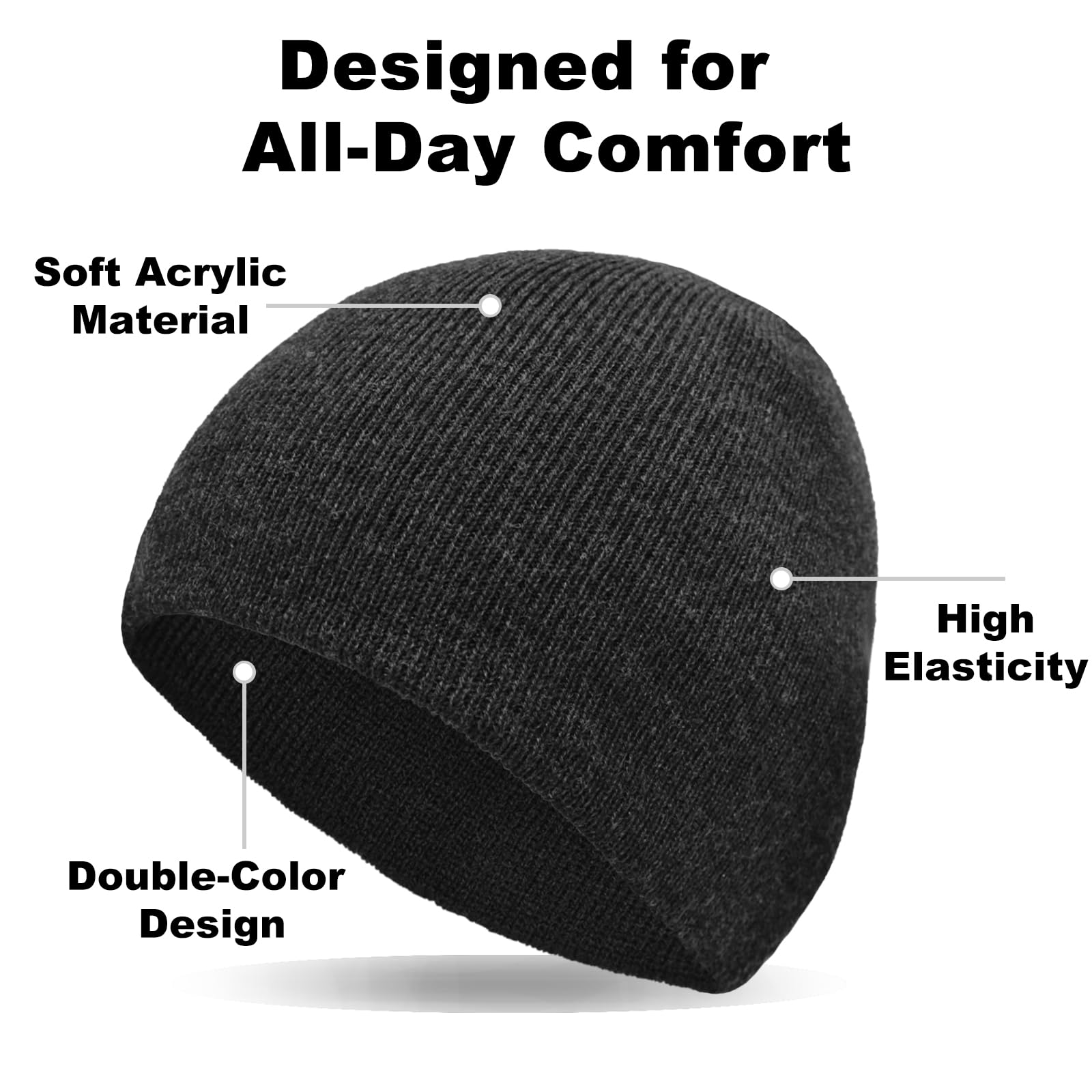 ZOORON Beanie for Women Men Reversible Winter Hats Unisex Cuffed Skull Knit Hat Cap Warm Fisherman Beanies Grey Orange