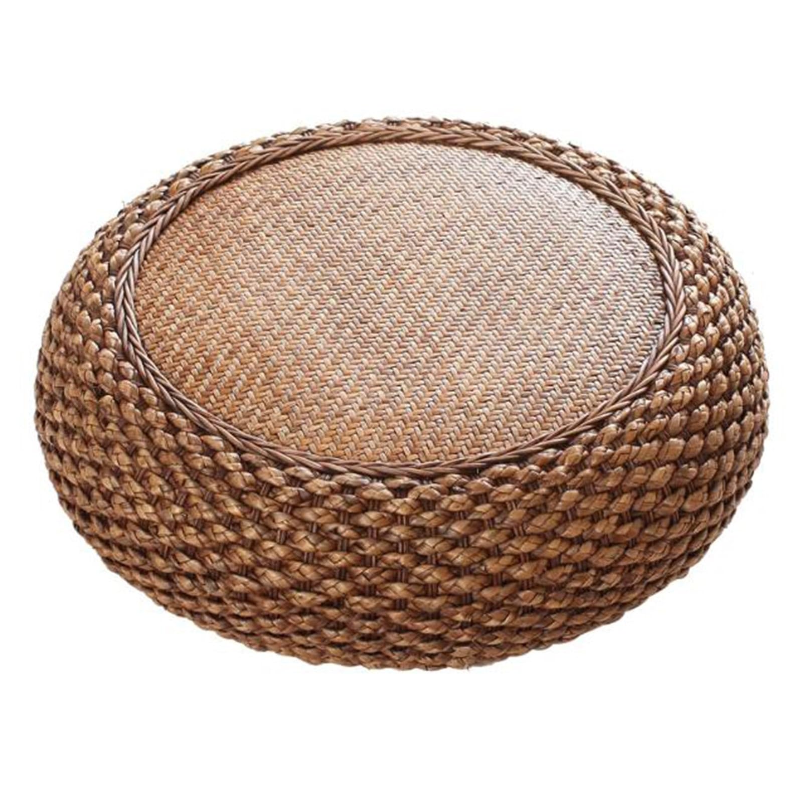 Vnook Japanese Round Rattan Seat Cushion,Hand-Woven Straw Tatami Footstool for Living Room Bedroom Hallway(40x17cm)