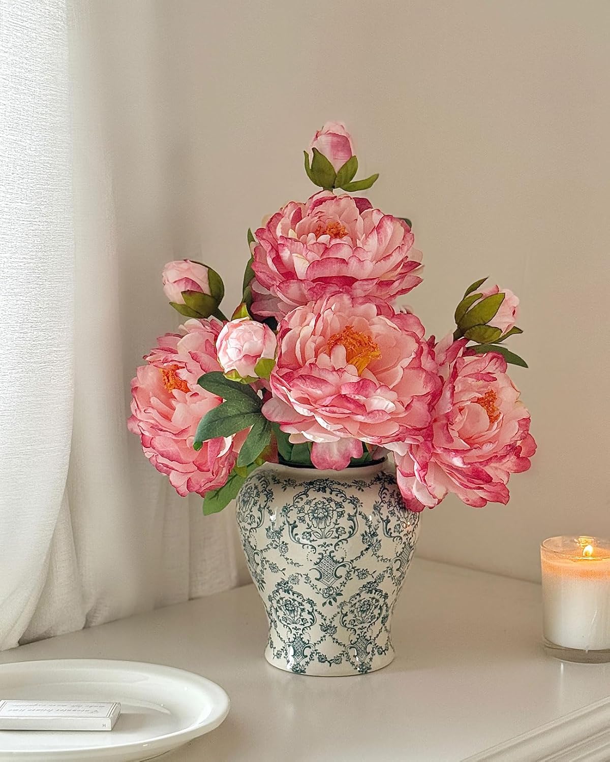 Vintage Chinoiserie Ginger Jar Ceramic Vase, Decorative Porcelain Flower Vase for Centerpiece Living Room Table Shelf, Retro Country Decor - Image 9