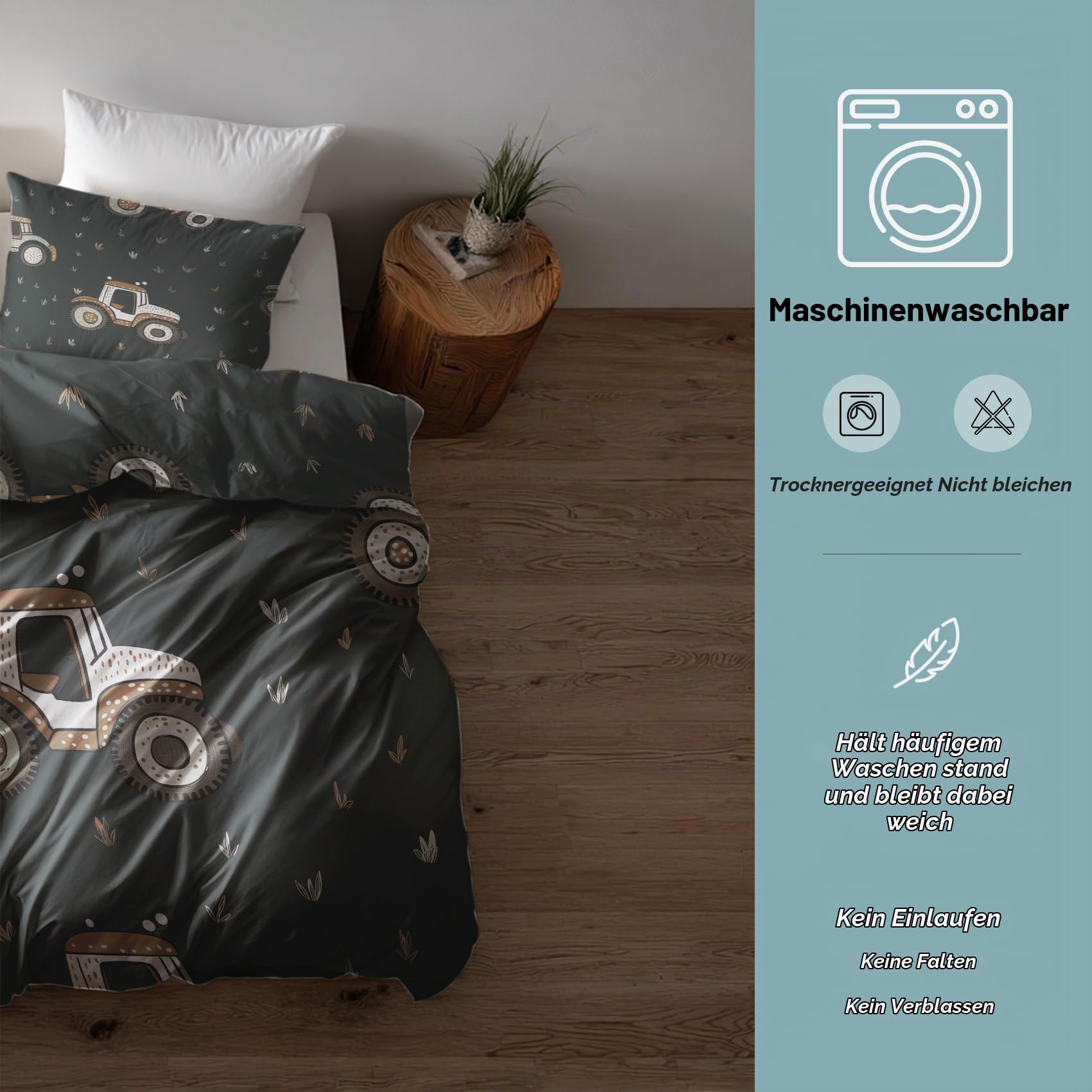 Generisch 135x200 Bettwäsche Traktor Bettbezug - 2tlg, 1 Kissenbezug 80x80, Cartoon Bauernhof Muster, Schlafzimmer Deko, Weiche Mikrofaser Wendebettwäsche mit Reißverschluss - IL270