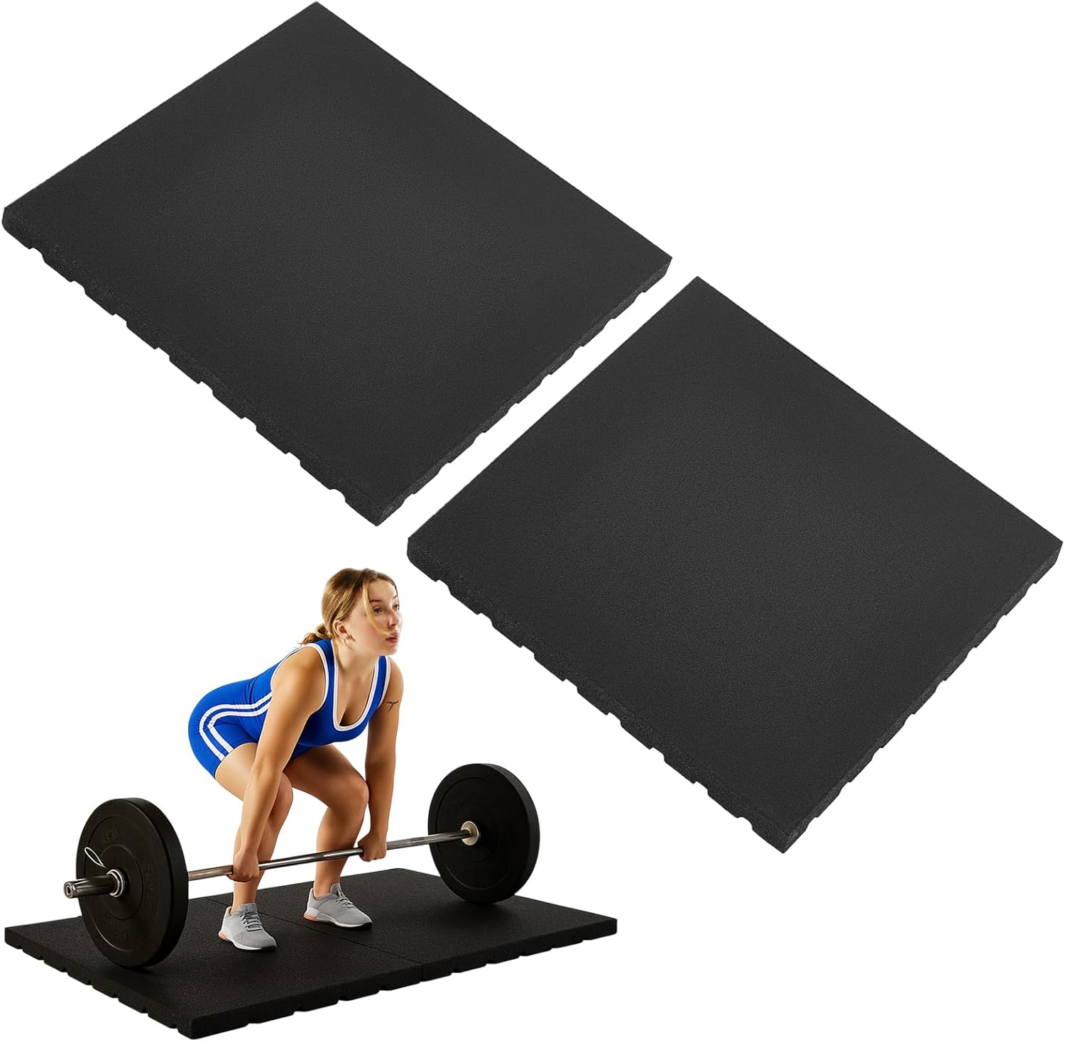 2 Pack 1.38" Thick Heavy Duty Rubber Exercise Equipment Mats 20"x20" Multi-Purpose Gym Floor Mat Tiles for Deadlift Platforms Home Anti-Smash Anti-Slip Shock-Absorbing Floor Protectors