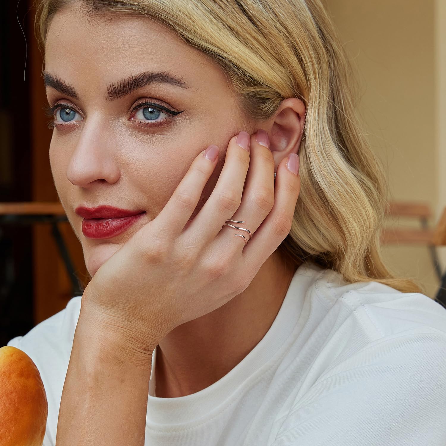 MUNDELL 925 Sterling Silver Simple Multi-layer Leaf Adjustable Ring Green Lucky Leaves Statement Ring for Women Promise Ring Fine Jewelry - Image 3