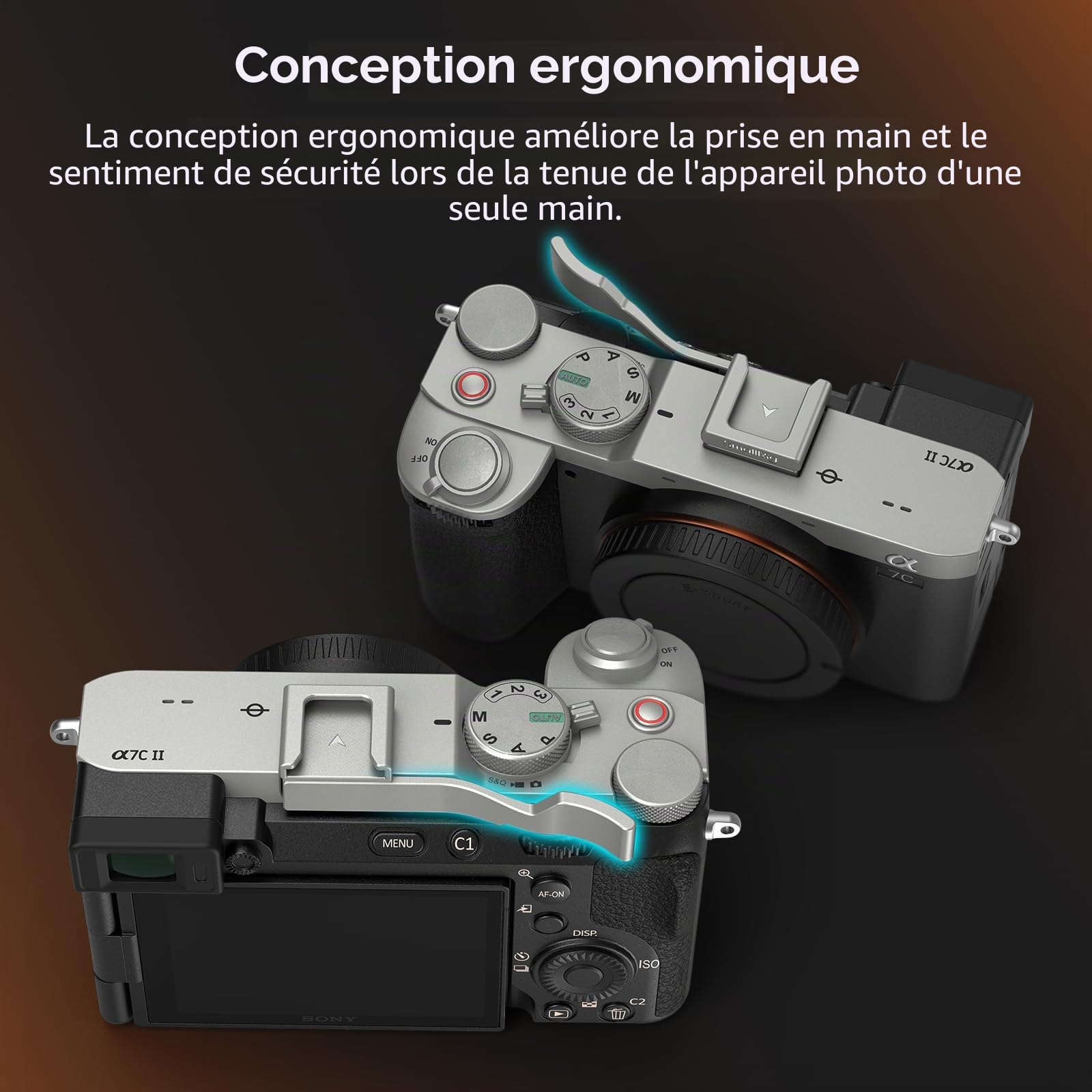 SMALLRGI Cold Shoe Poignée de Pouce pour Sony Alpha 7C II/Alpha 7CR / Alpha 7C, Design Ergonomique, Griffe Froide Intégrée, pour Lumière, Microphone, Poids Seulement 8 g (Argent) - 4818
