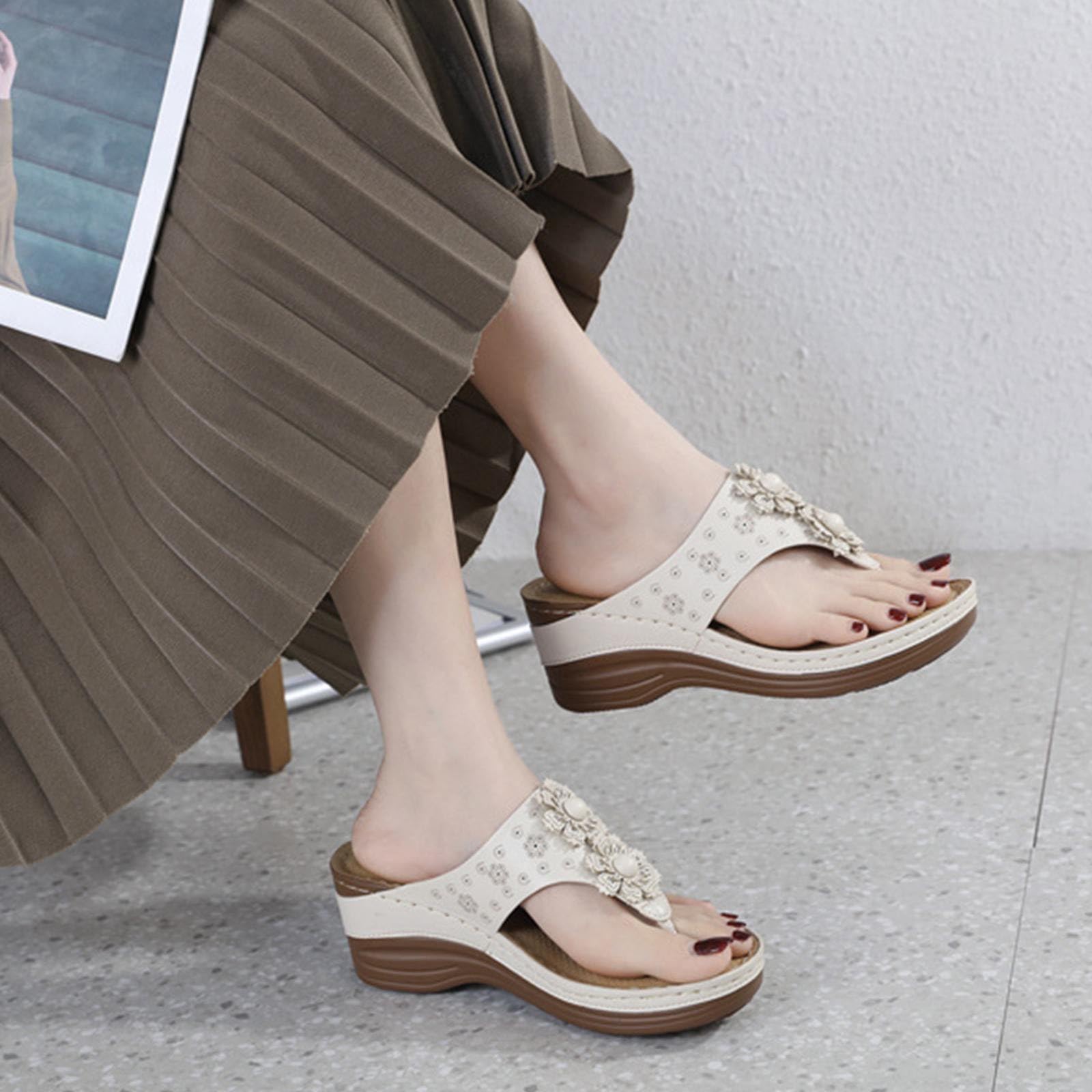 Chanclas Mujer – para Playa Y Piscina De A La Cómodas Antideslizantes con Punta Abierta Transpirables Gruesa Sandalias Zapatillas Cuña Talla Grande Verano Blancas Hawaianas Slim