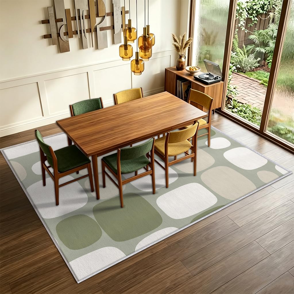 Tapis Vert Sauge Salon Chambre Interieur Carré 100x100 cm