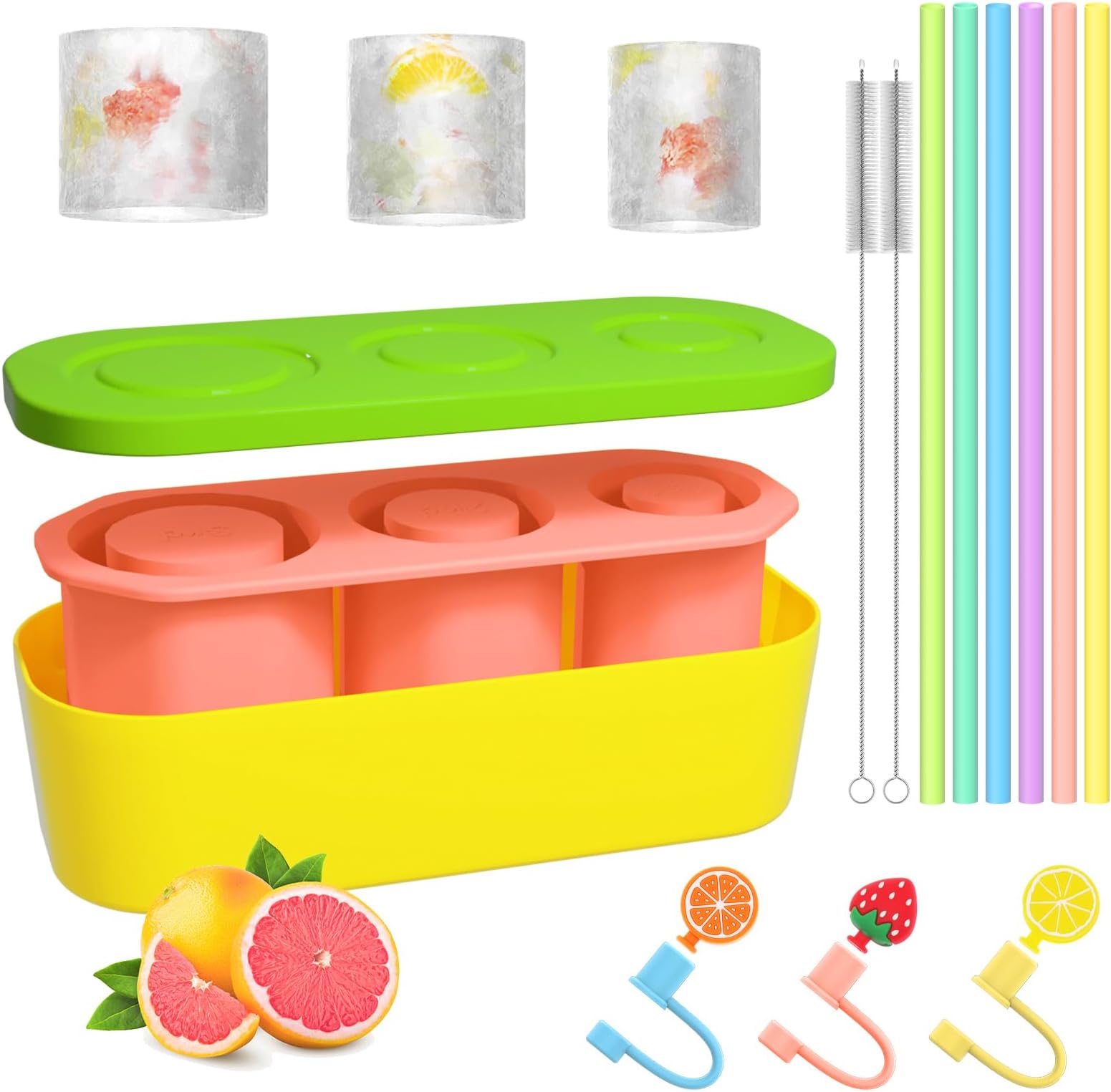 Ice Cube Tray for Stanley Cup 40 Oz, BPA Free Silicone Ice Mold for Tumbler, Hollow Cylinder Ice Cube Mold with Lid and Bin for Freezer, Ice Maker for Stanley Cup Compatible with 20Oz & 30 Oz