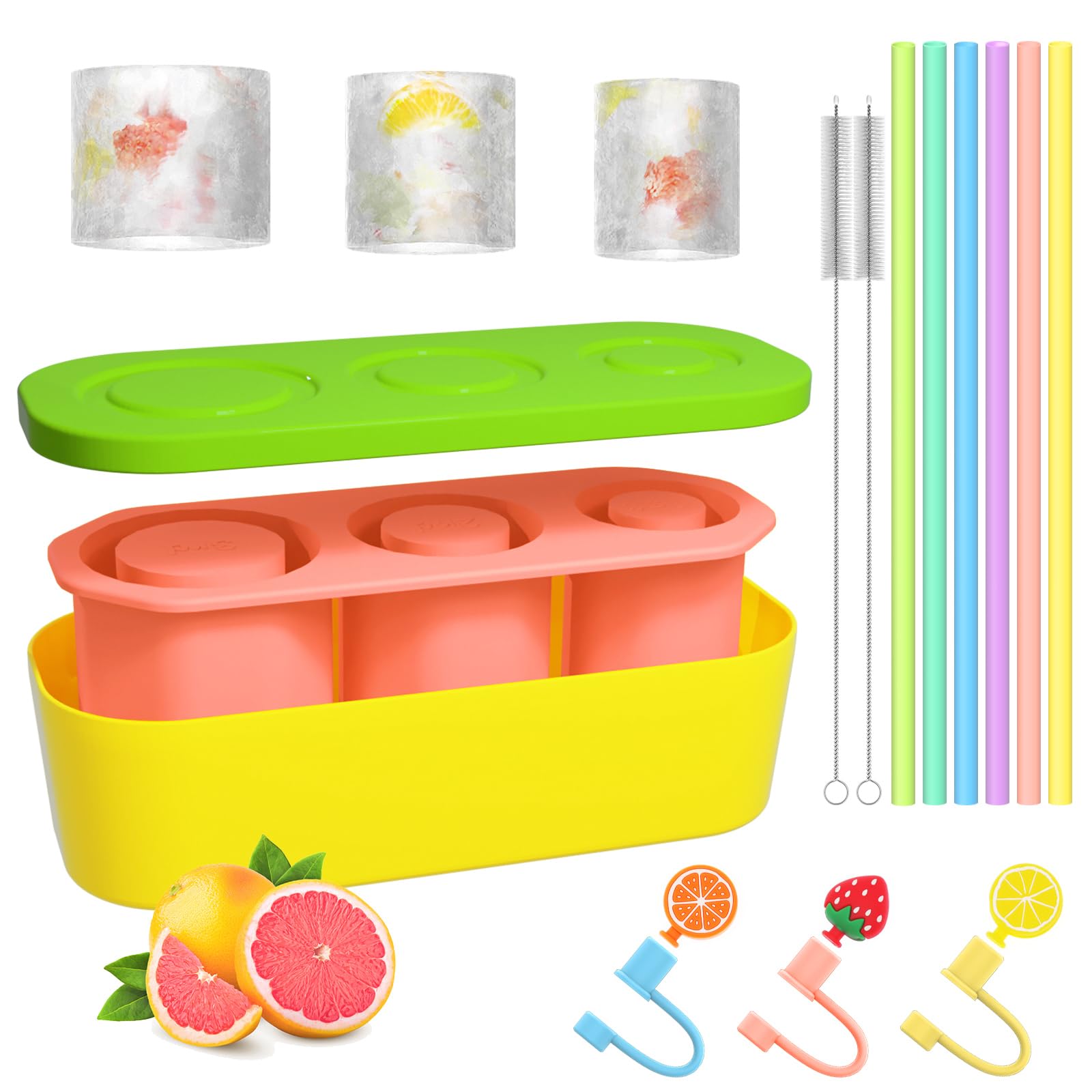 Ice Cube Tray for Stanley Cup 40 Oz, BPA Free Silicone Ice Mold for Tumbler, Hollow Cylinder Ice Cube Mold with Lid and Bin for Freezer, Ice Maker for Stanley Cup Compatible with 20Oz & 30 Oz