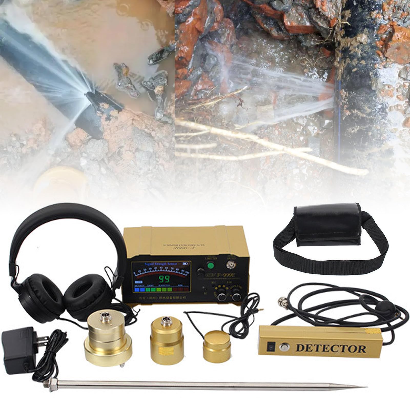 Detector de fugas de agua para detección de fugas subterráneas con sondas y auriculares, ideal para sistemas de agua y alarmas