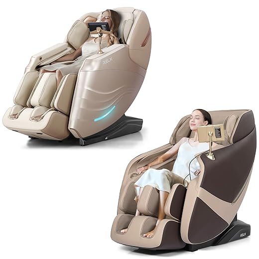 RELX Massage Chair Full Body Zero Gravity SL-Track Shiatsu Massage Chair 12 Auto Modes + 8 Auto Modes（Cream+ Coffee