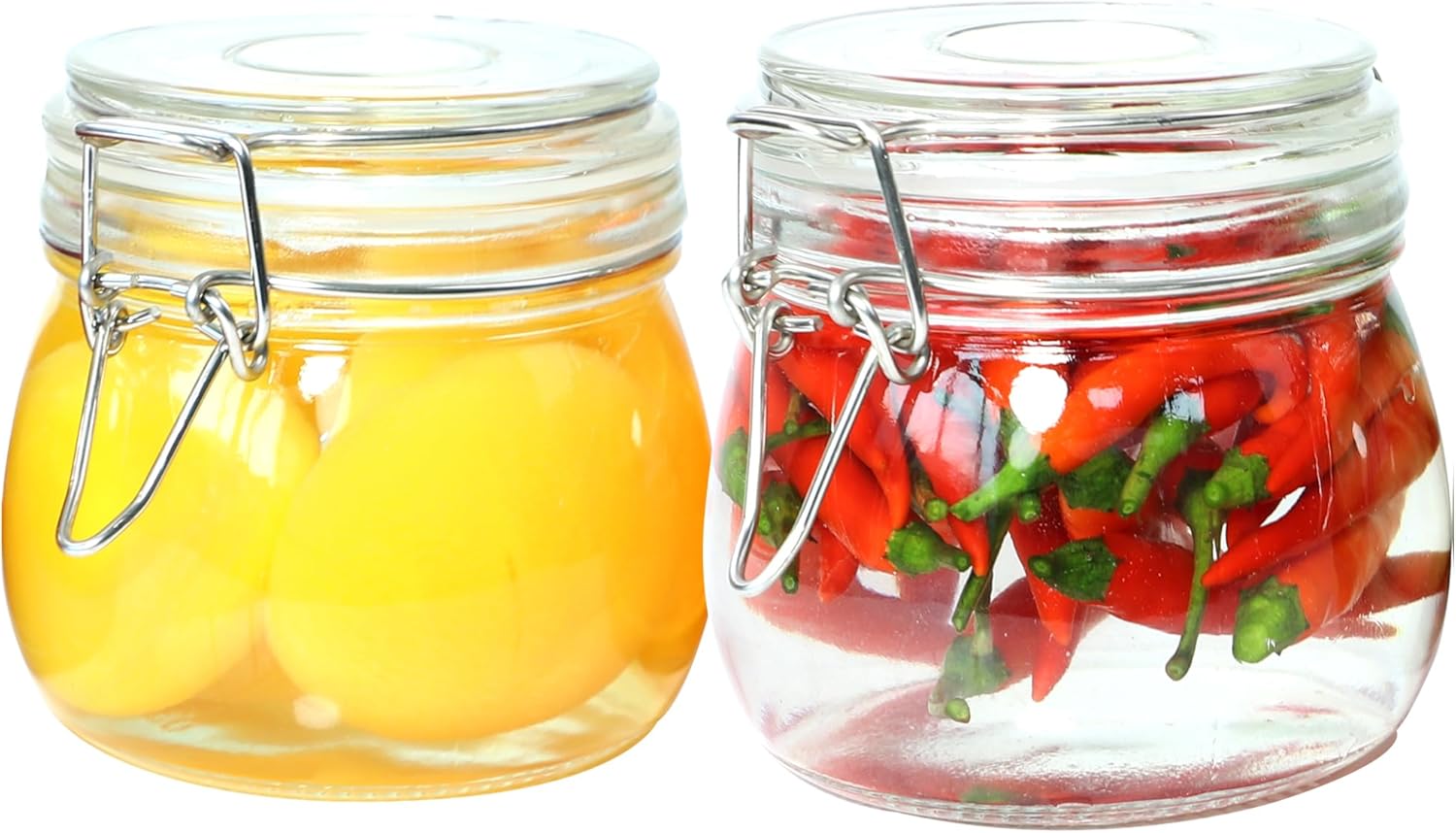 Glass Jars With Airtight Lid 16 Oz (Set Of 2) Wide Mouth Mason Glass Airtight Storage Canisters Leakproof For Coffee Sugar Nuts Spice Refrigerator Pickles & Preserves Tea For Fridge Kitchen Pantry