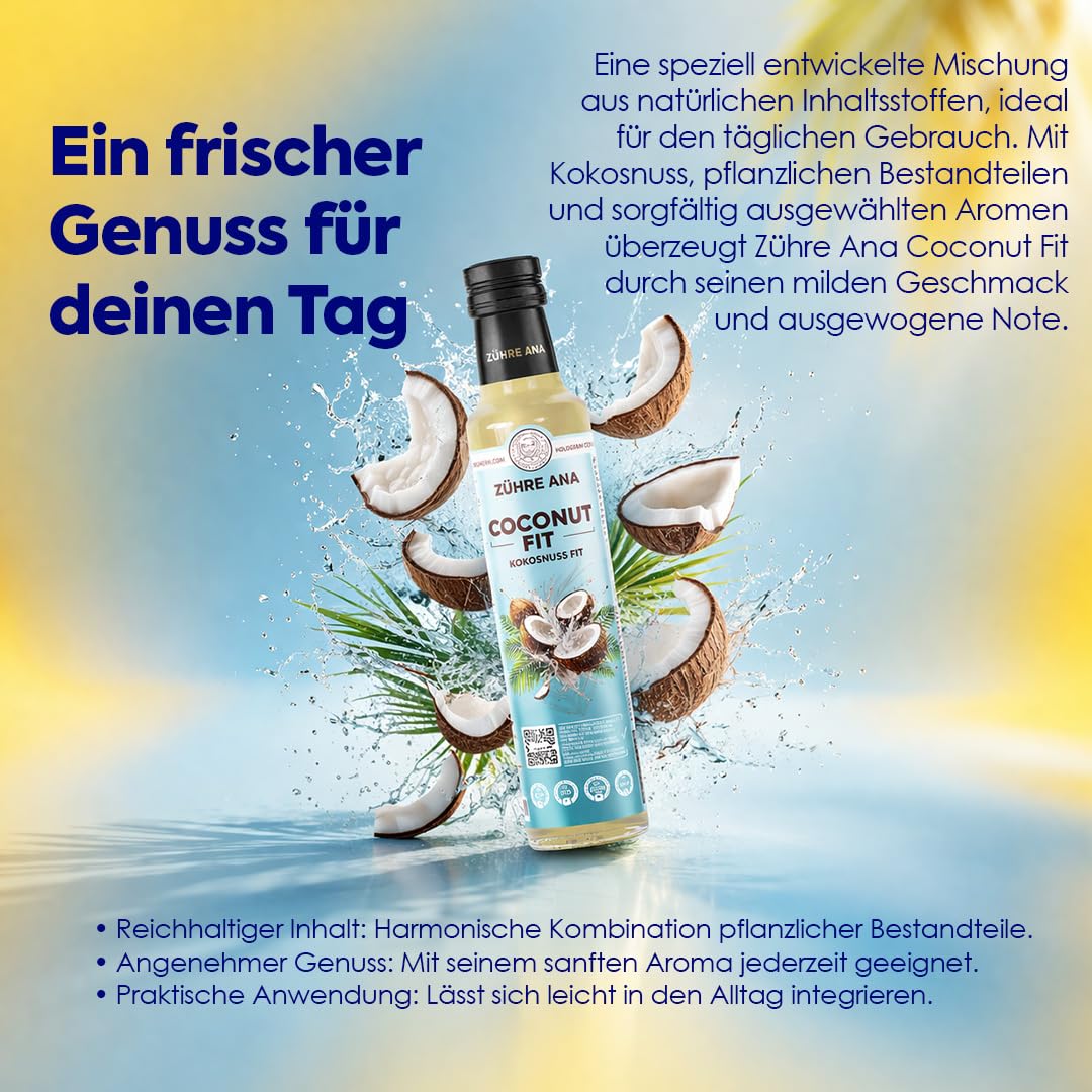 Zühre Ana Coconut Fit bebida con aroma de coco – sabor tropical, versátil, ideal para bebidas, smoothies y recetas – 250 ml