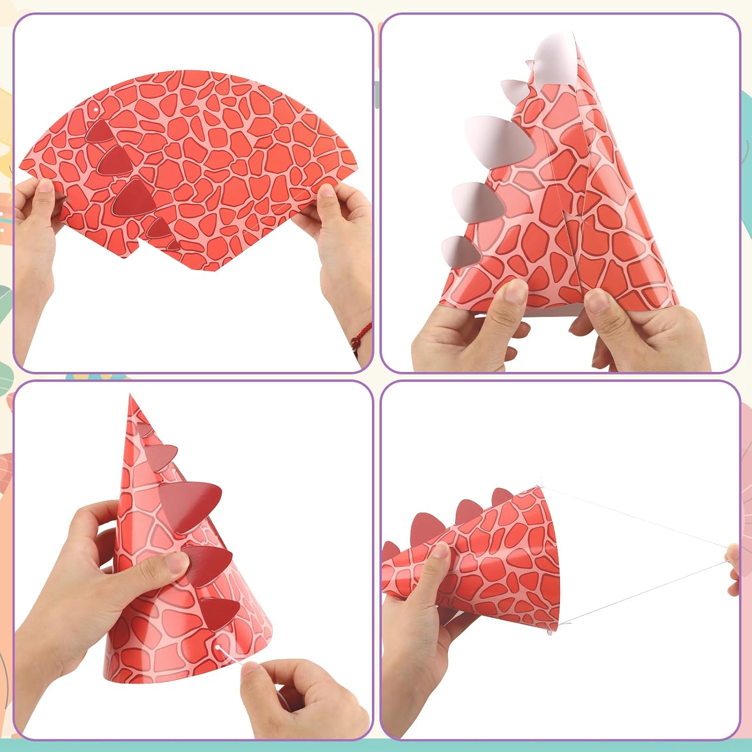 10 Pcs Dinosaur Party Hats for Dinosaur Themed Birthday Decorations Colorful Paper Cone Birthday Hats Baby Shower Party Supplies