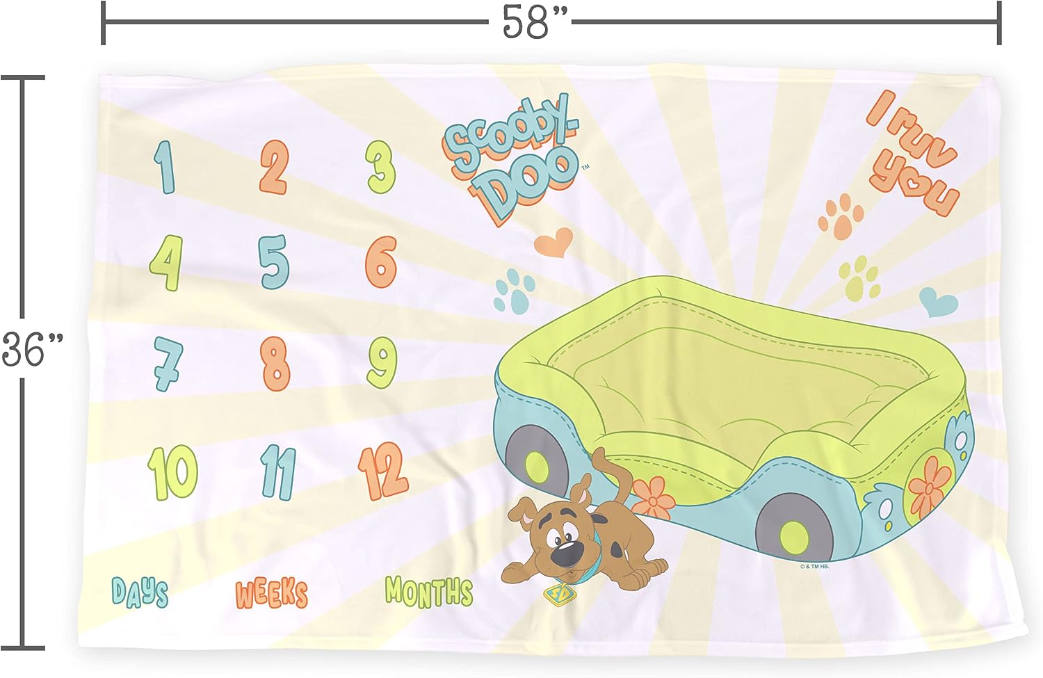 LOGOVISION Scooby Doo! Baby Milestone Blanket, 36"x58" I Ruv You, Unisex for Baby Boy and Girl