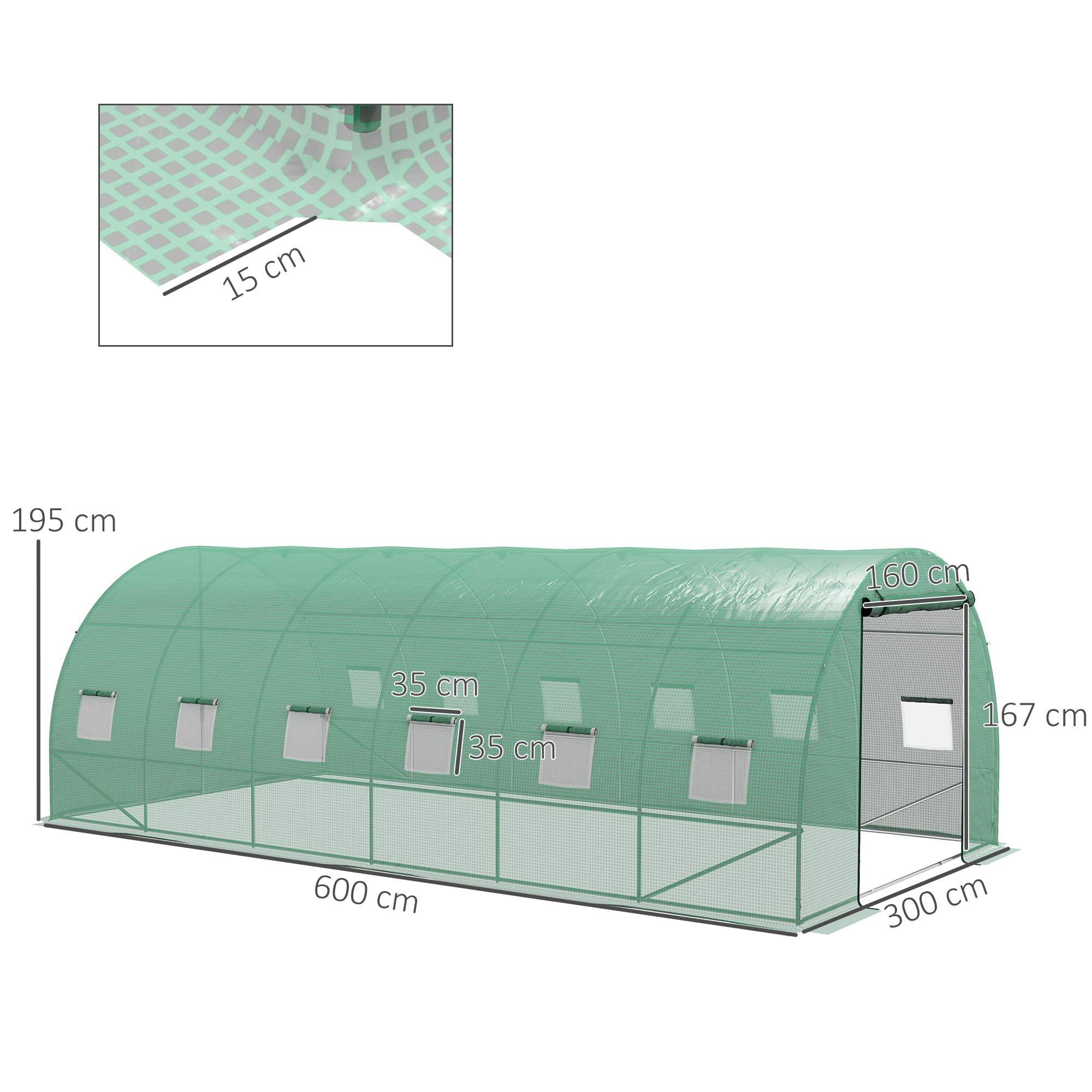 Outsunny Invernadero de Exterior 6x3x2 m con Sistema de Riego Integrado y 12 Ventanas con Malla y 1 Puerta Enrollable para Jardín Patio Verde