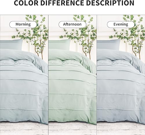 Miniatura 2 de NEXHOME PRO Juego de funda de edredón de 100 % algodón lavado, tamaño individual, juego de funda de edredón plisada azul celeste, juego de ropa de