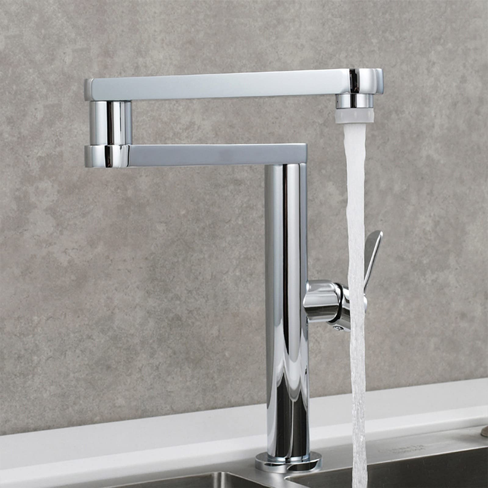 Rubinetto a Parete per riempire pentole, Pieghevole, Estensibile, a Doppio snodo, per Acqua Calda e Fredda, lavello da Cucina, Finitura Spazzolata (Oro Spazzolato)