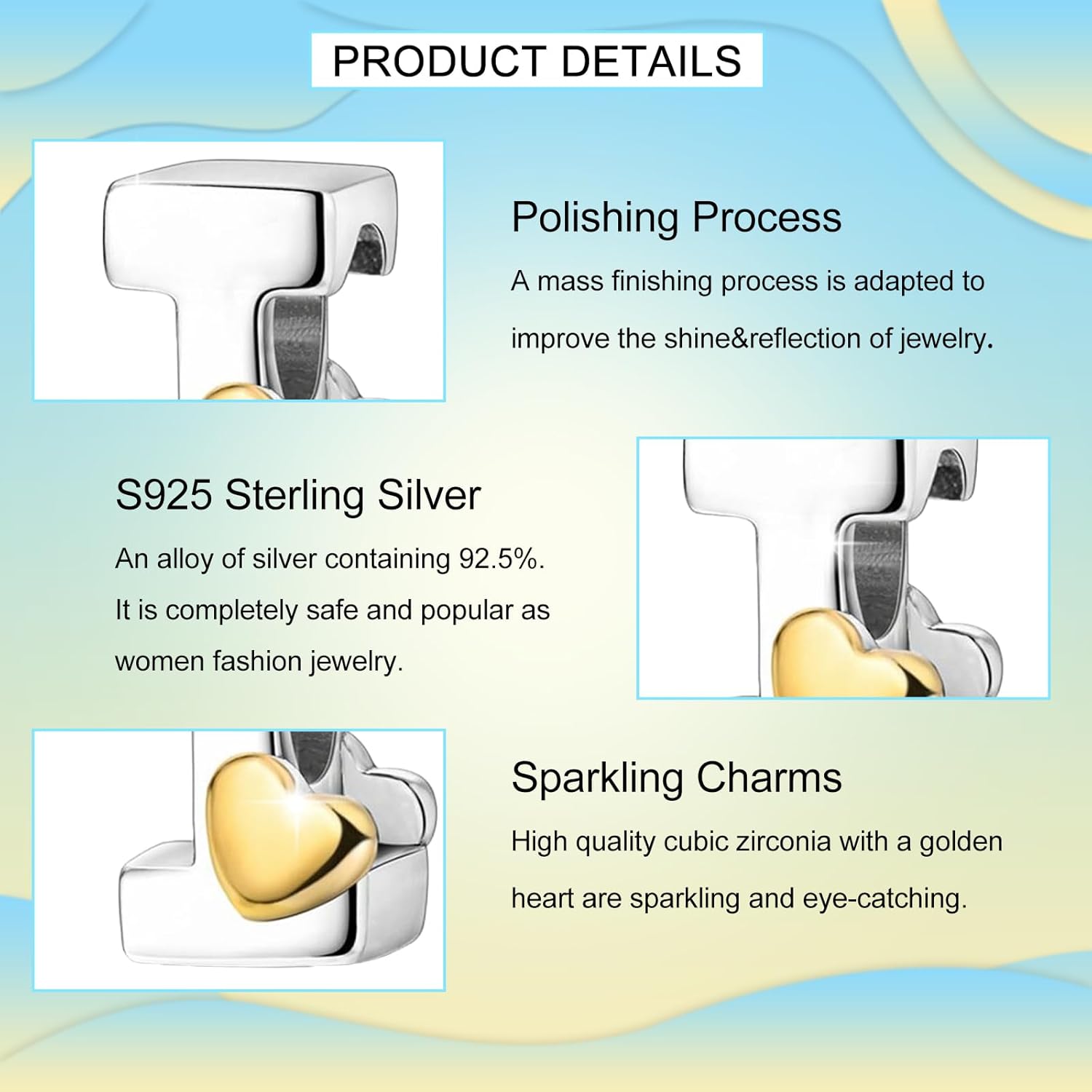 PARCOM S925 Sterling Silver Charms for Bracelets and Necklaces,Letter Charms A-Z for Bracelet Necklace with Golden Heart Initial Beads Pendant Jewelry Bracelets for Women Birthday Ceremony - Image 5