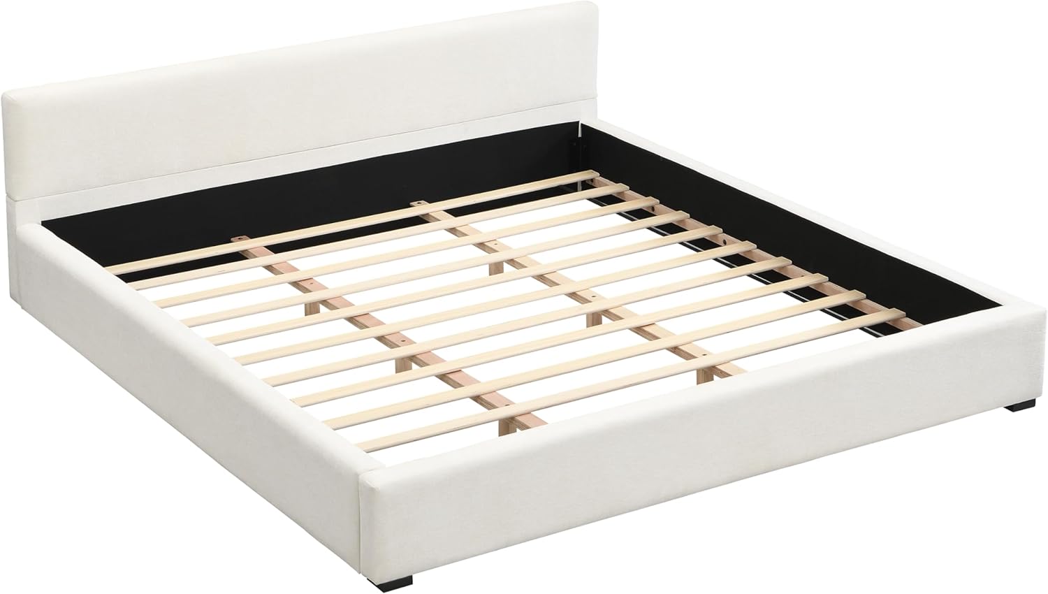 Christopher Knight Home MATA King Size Bed Frame, Fabric Upholstered Bedframe with Headboard, Wooden Bed Base with Wide-Edge Bedside, Easy Assembly, No Boxing Spring Needed, Beige