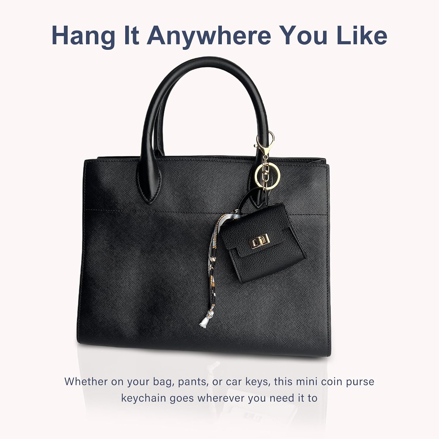 Wuflyover Mini Coin Purse Keychain – Stylish Bag Charm and Leather Key Pouch for Women (Black)
