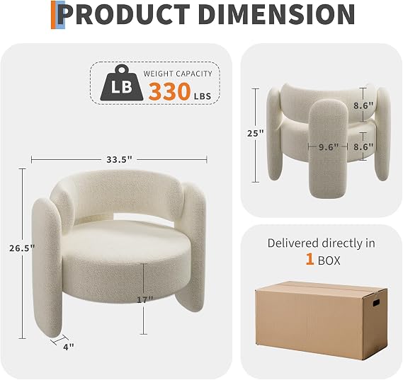 Modern Oversized Barrel Accent Chair, Round Upholstered Chenille Armchair, Mid Century Barrel Arm Chair for Living Room - Modern & Cozy Chair
