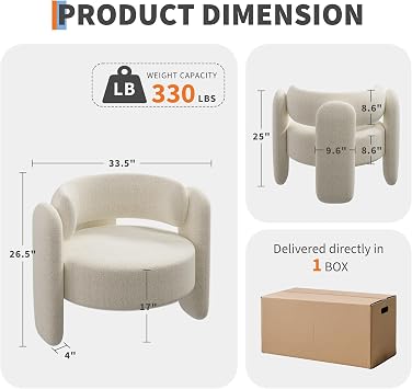 Modern Oversized Barrel Accent Chair, Round Upholstered Chenille Armchair, Mid Century Barrel Arm Chair for Living Room - Modern & Cozy Chair