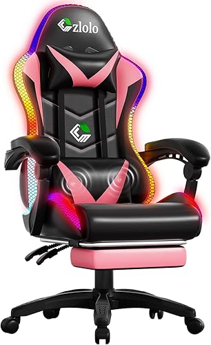 Miniatura 12 de Silla de Juego, Sillas de Juego con Luces RGB LED de Estilo Carrera para Adultos y Niños, Silla Gamer con Masaje Lumbar, Silla de Computadora
