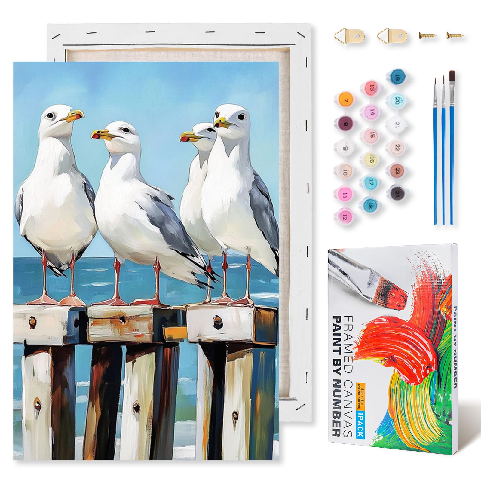 Kalonyth Seagull Paint by Numbers for Adults with Frame Beginner 8x12 inch