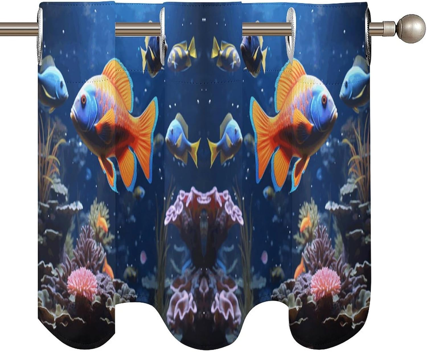 Fishs Printed Short Window Curtains, Grommet Small Valance, Decorative Short Curtains Suitable for Window Sills in Bedrooms, Living Rooms, Kitchens, Etc