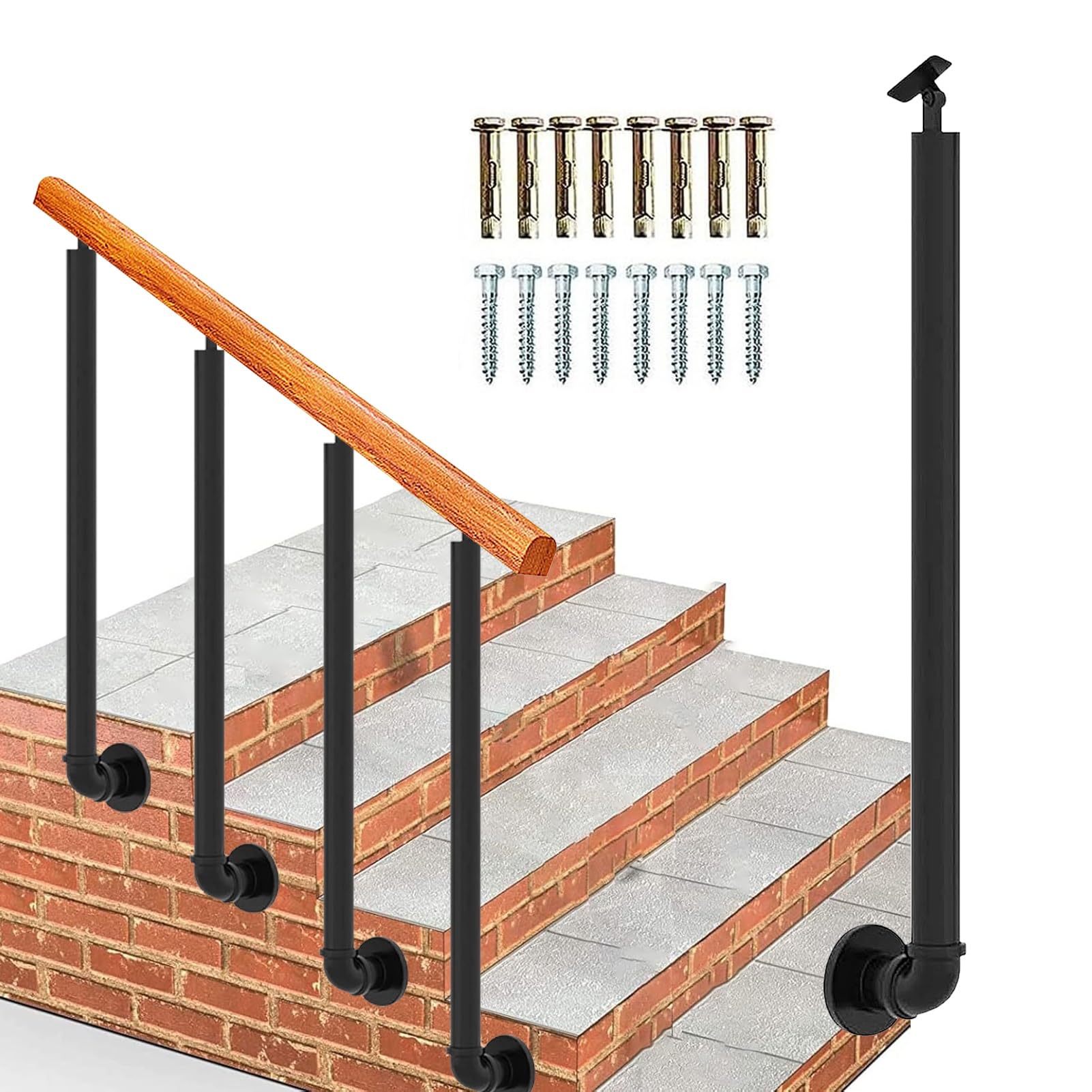Renmlion Hand Rails for Indoor and Outdoor Steps, Metal Stairs Railings Adjustable Side Mount Handrail Pickets with Kit Black Wrought Iron Posts for Loft Villa Corridor Garden(110cm(43.3in))
